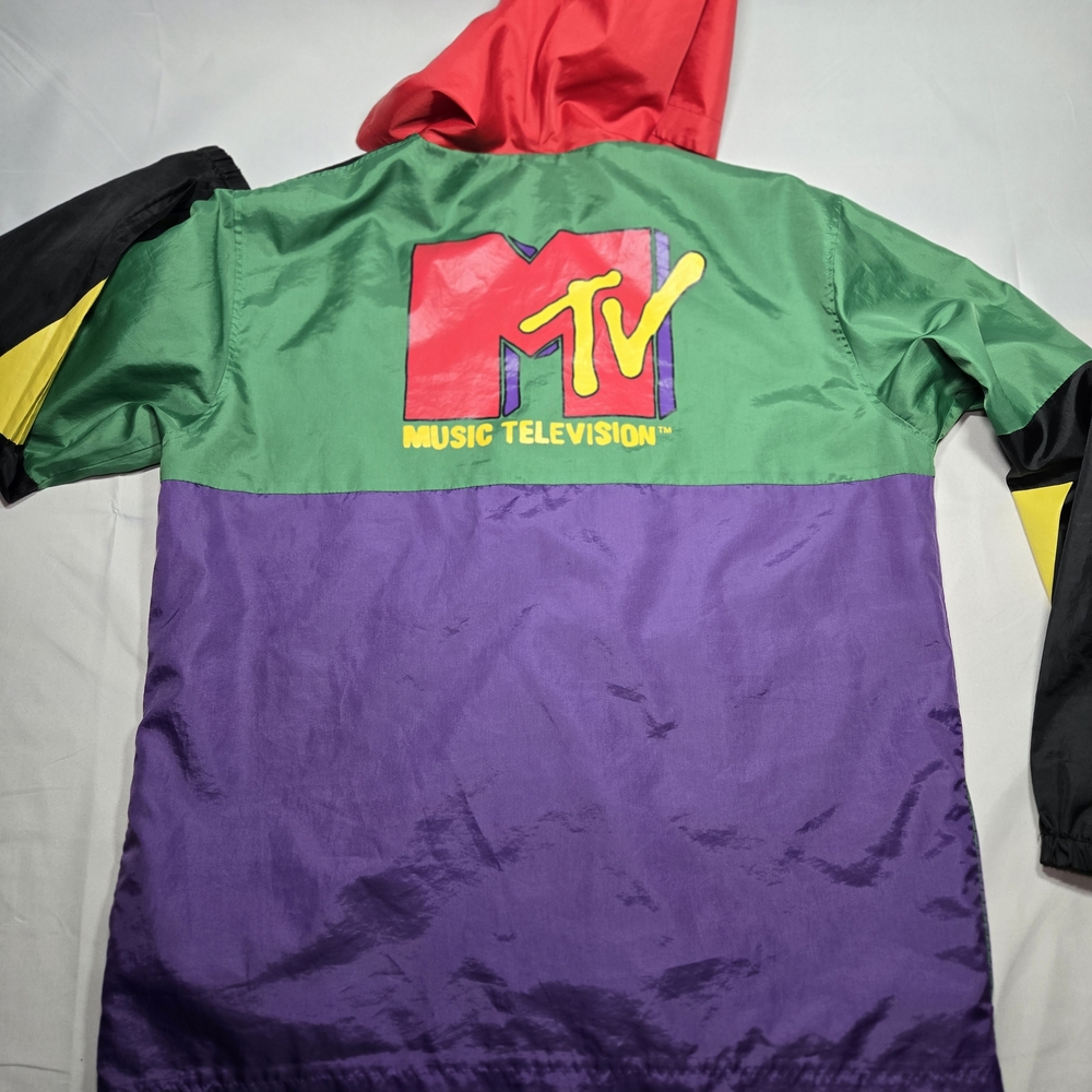 MTV Music Television Jacket Men's XL Windbreaker Color Block 80s 90s Retro style - Picture 7 of 8